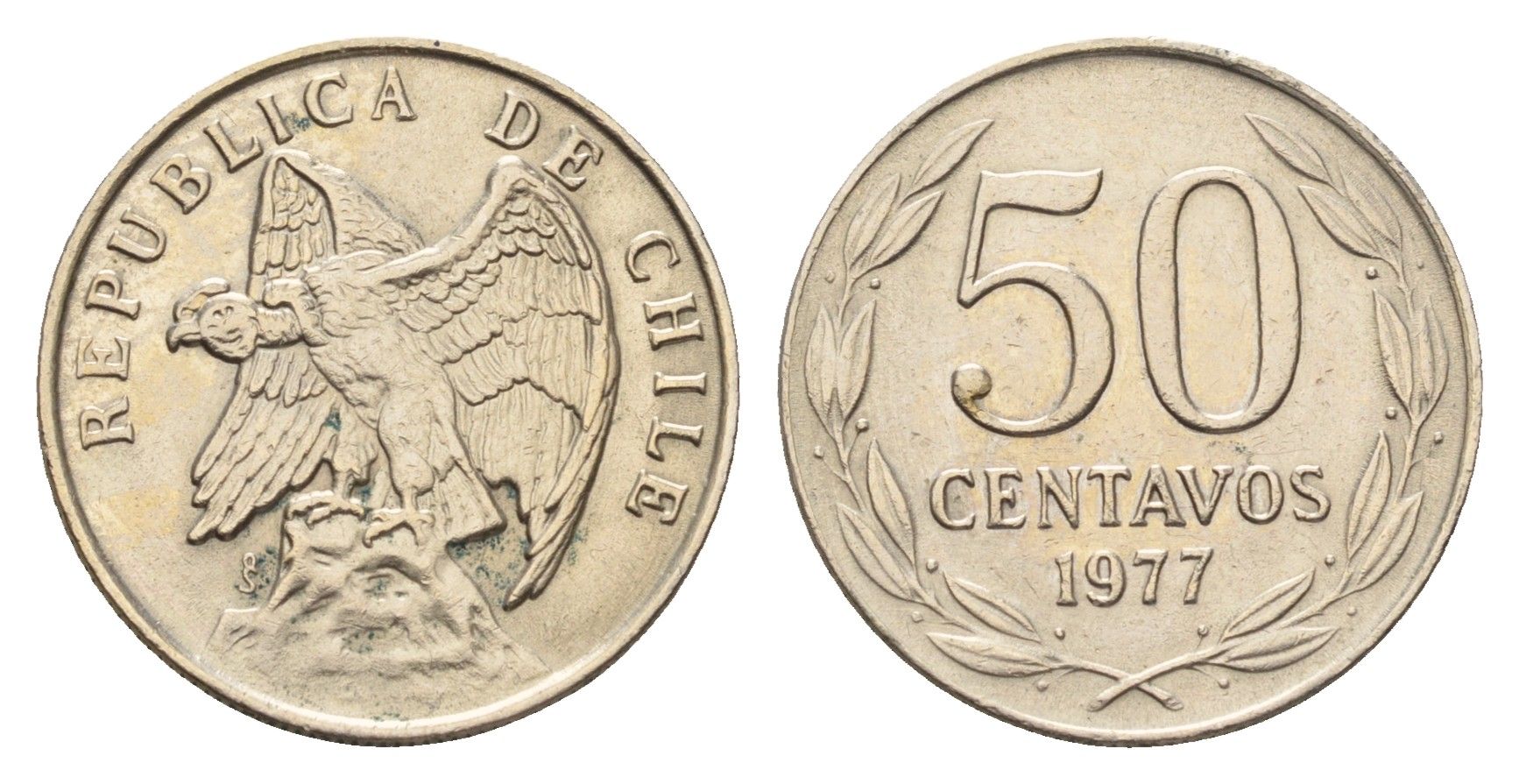 Чили 50 сентаво 1977 KM 206 медно-никель 54-1021