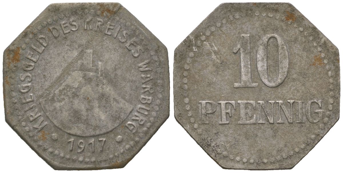 Варбург (Пруссия, Вестфалия) 10 пфеннигов 1917 Funck 574.2, Men18 32794.3 железо 4364-3715