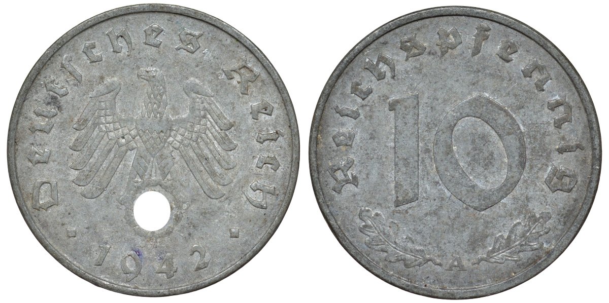 Германия 10 рейхспфеннигов 1942 A KM 101, J. 371 цинк 4132-621