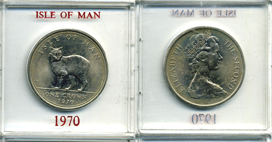 Остров Мэн 1 крона 1970 кошка Мэна, в оригинальной пластиковой коробке KM 18 медно-никель UNC 6-6-1-70