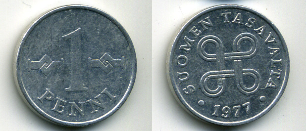 Финляндия 1 пенни 1977 KM 44a алюминий 61-1213