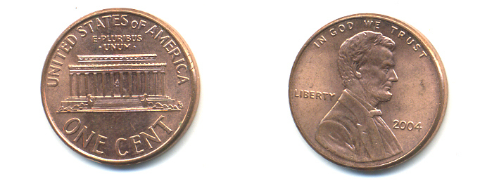 США 1 ЦЕНТ 2004 ЛИНКОЛЬН KM 201b цинк плакированный медью UNC 179-555