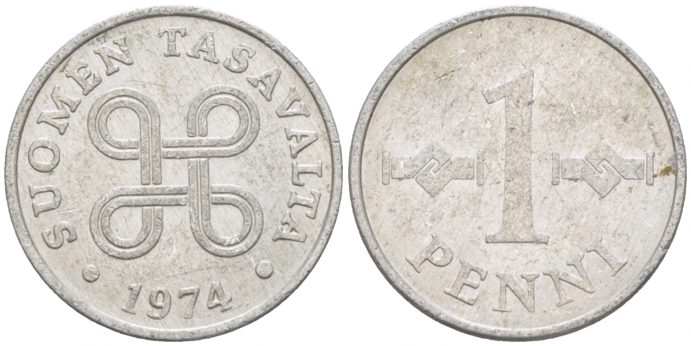 ФИНЛЯНДИЯ 1 ПЕННИ 1974 KM 44a алюминий 3457-1222