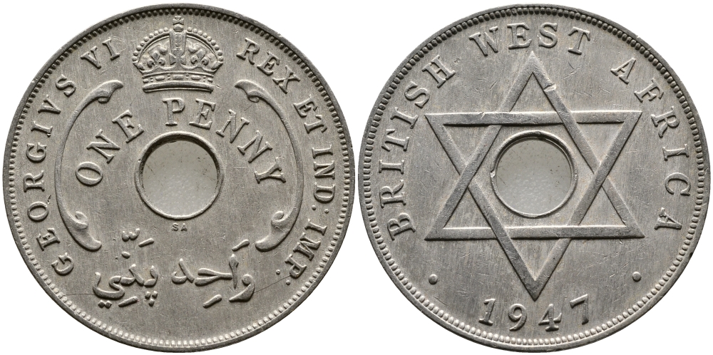 Британская Западная Африка 1 пенни 1947 Георг VI (1937-1952) KM 19 медно-никель 1523-624