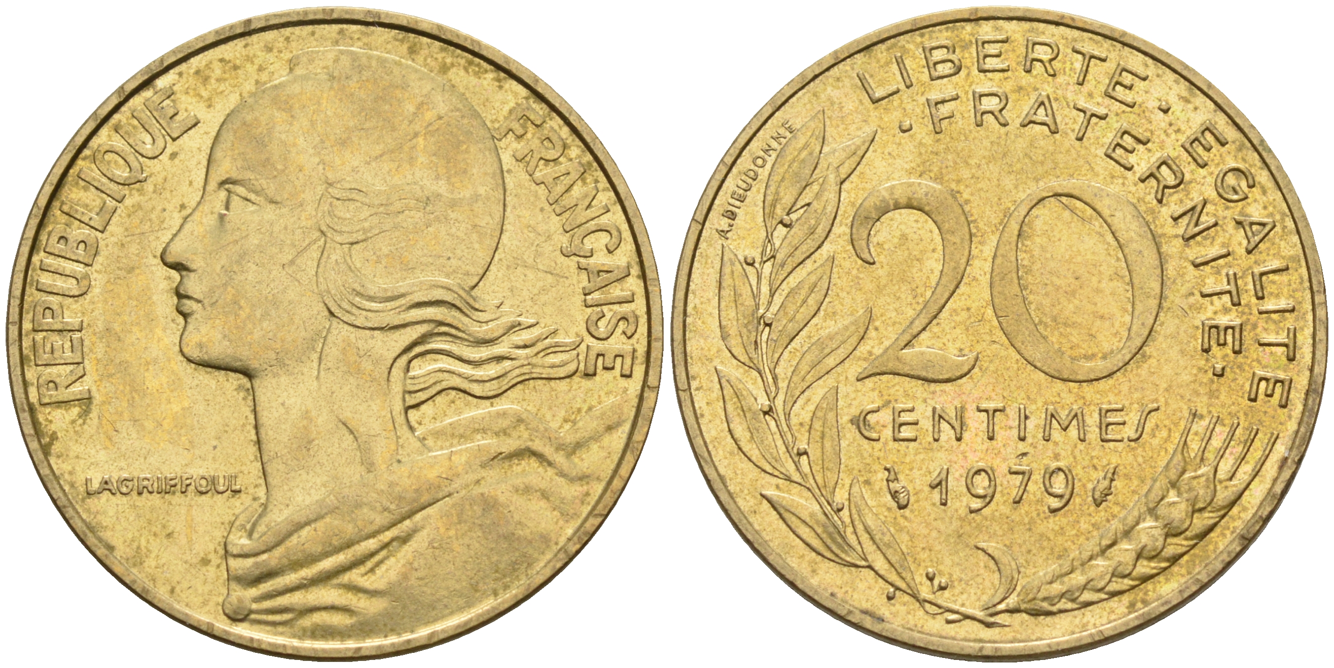 Франция 20 сантимов 1979 тип Марианна KM 930 медь алюминий никель 4116-533