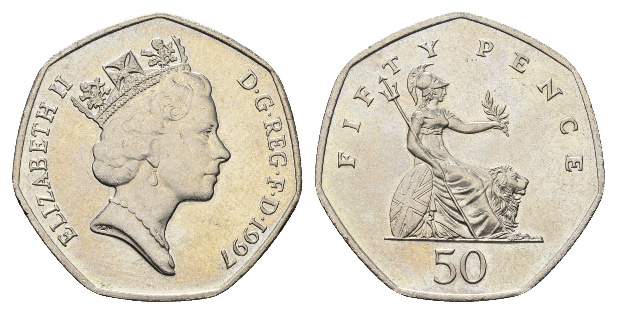 Великобритания 50 пенсов 1997 Елизавета II (1952-2022), год-тип KM 940.2, Spink 4351 (H7) медно-никель UNC 4691-652