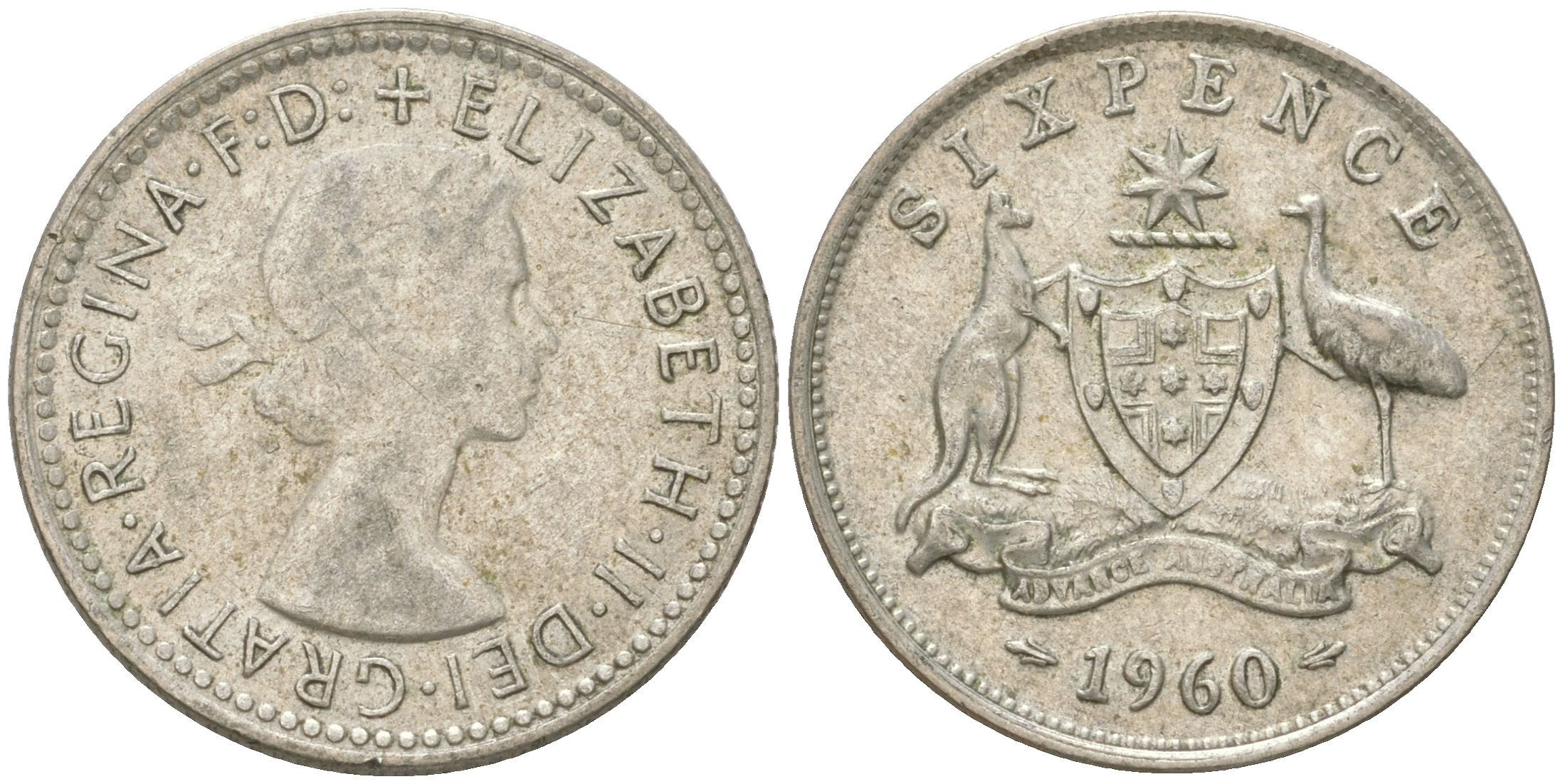 Австралия 6 пенсов 1960 Елизавета II (1952-2022) KM 58 серебро 4623-258