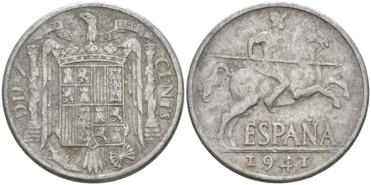 Испания 10 сентимо 1941 Франсиско Франко (1939 - 1975) KM 766 алюминий 4155-224