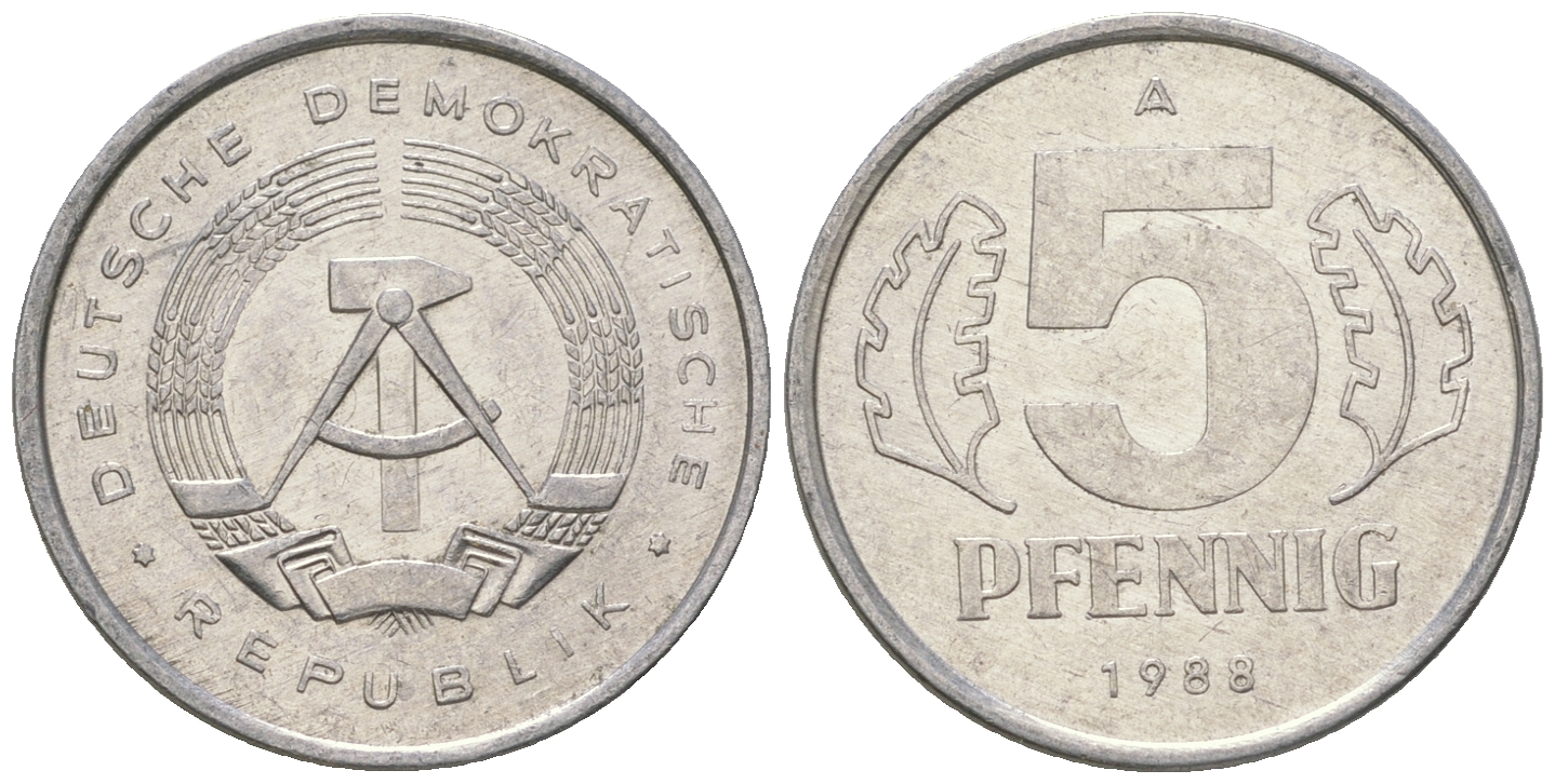 ГДР 5 пфеннигов 1988 A КМ 9.2 алюминий 3458-1263