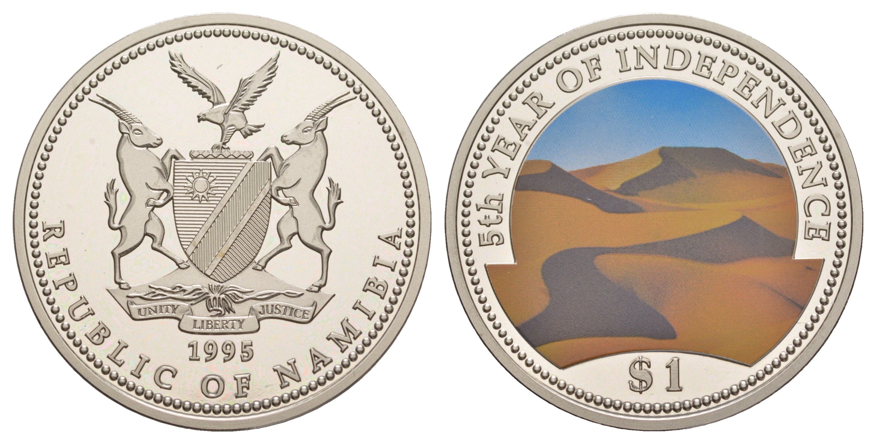 Намибия 1 доллар 1995 5 лет Независимости KM 6 медно-никель PROOF 1079-10-21