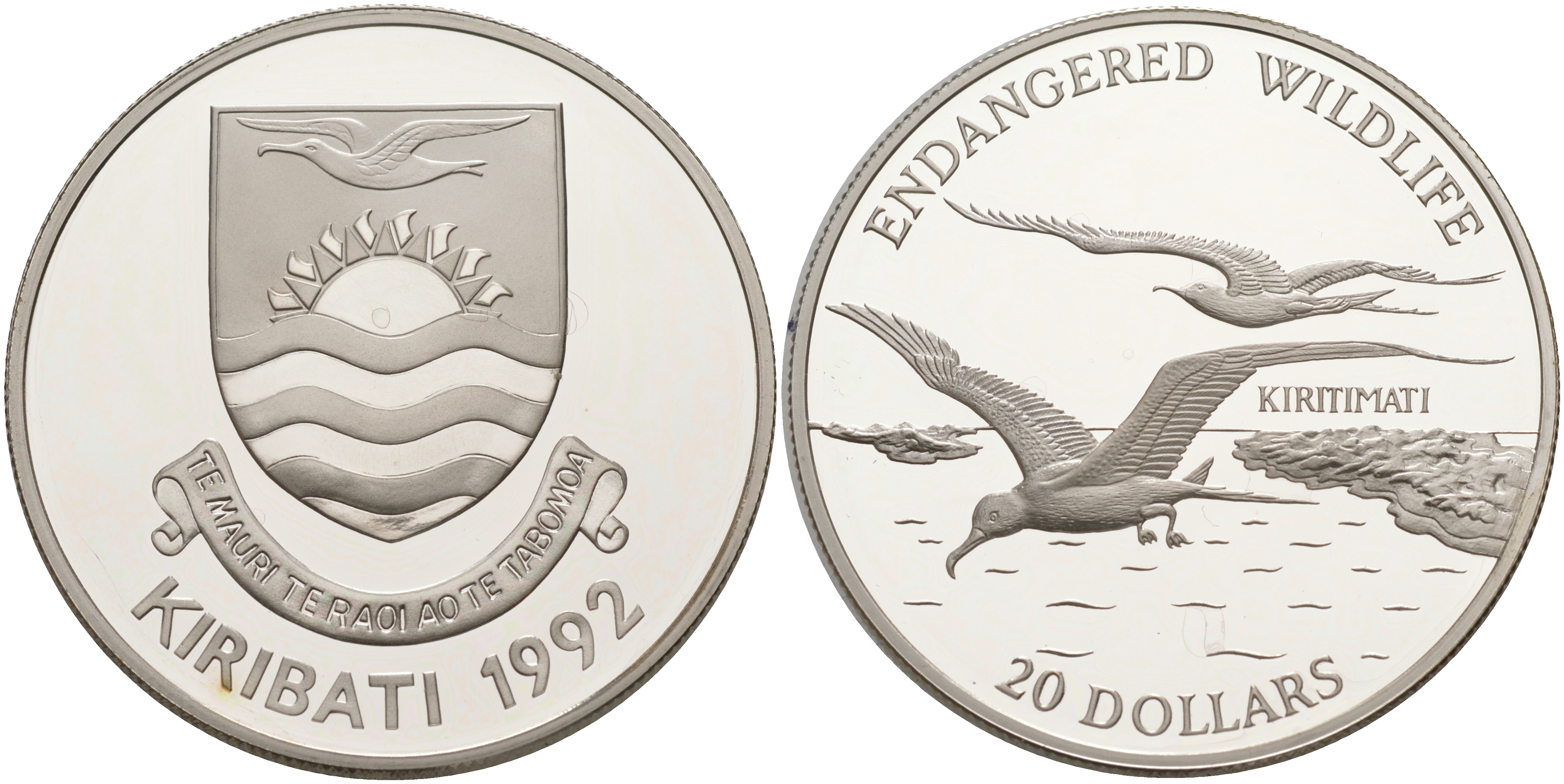Кирибати 20 долларов 1992 серия охрана окружающей среды, птица фрегат KM 18 серебро PROOF 1074-3-51