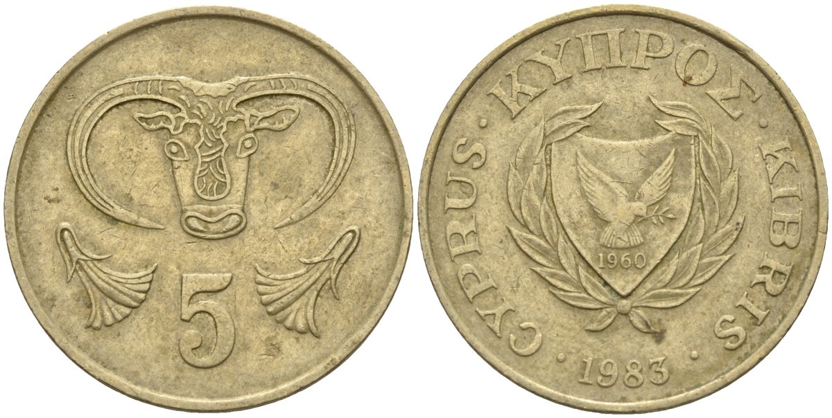 Кипр 5 центов 1983 голова быка KM 55.1 никель латунь 4141-913
