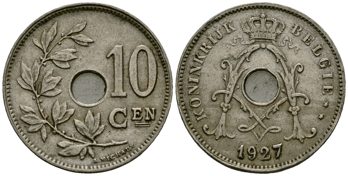Бельгия 10 сантимов 1927 Belgie KM 86 медно-никель 4171-1213