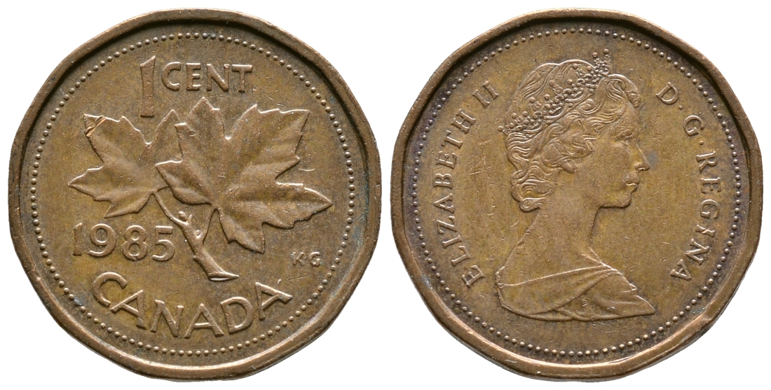 Канада 1 цент 1985 Елизавета II (1952-2022), кленовый лист KM 132 бронза 46-2626