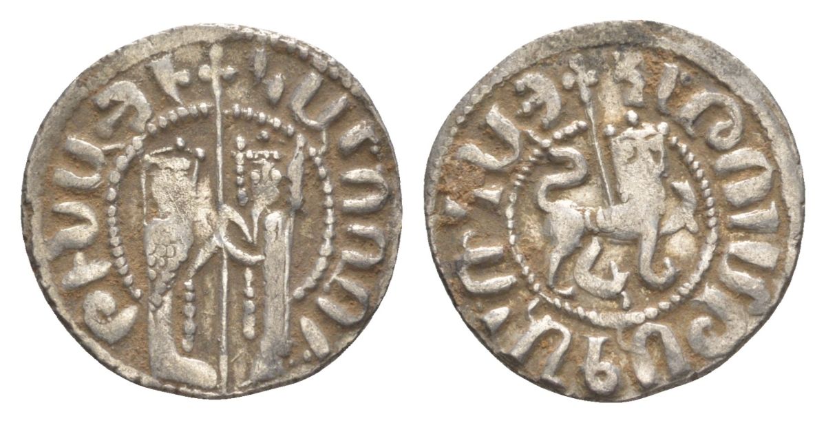 Киликийская Армения трам 1226-1271 Хетум I и царица Забель, держат крест/лев с патриаршим крестом  серебро    1516-515
