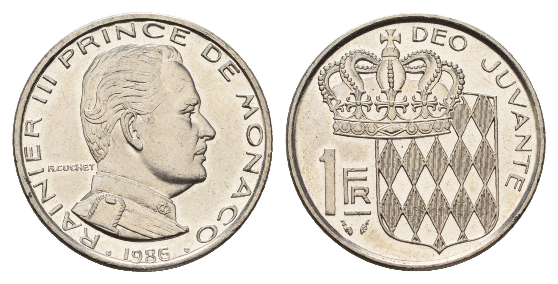 Монако 1 франк 1986 Ренье III (1949-2005) KM 140 никель UNC 53-734