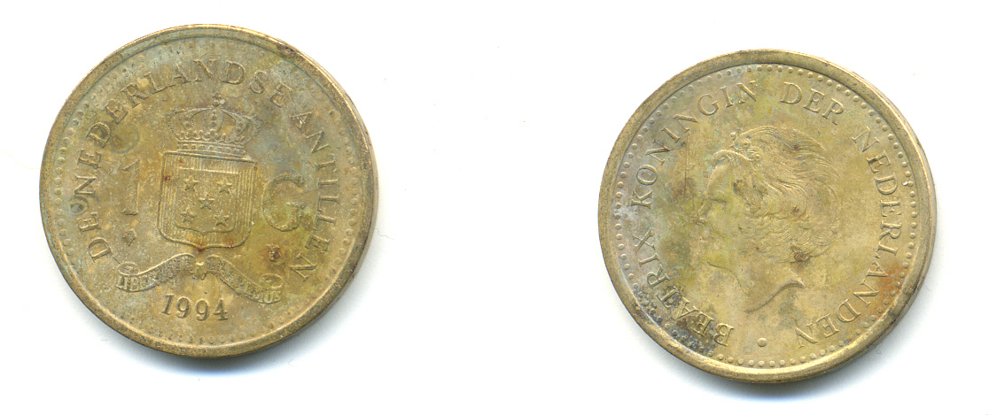Нидерландские Антилы 1 гульден 1994 Беатрикс (1980-2013) KM 37 золотистая сталь 4379-1455