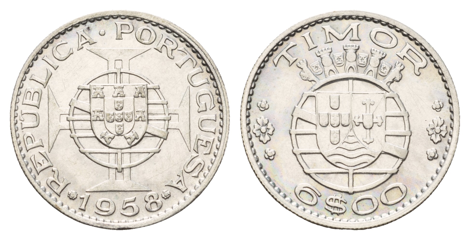Португальский Тимор 6 эскудо 1958 год-тип KM 15 серебро 4671-822