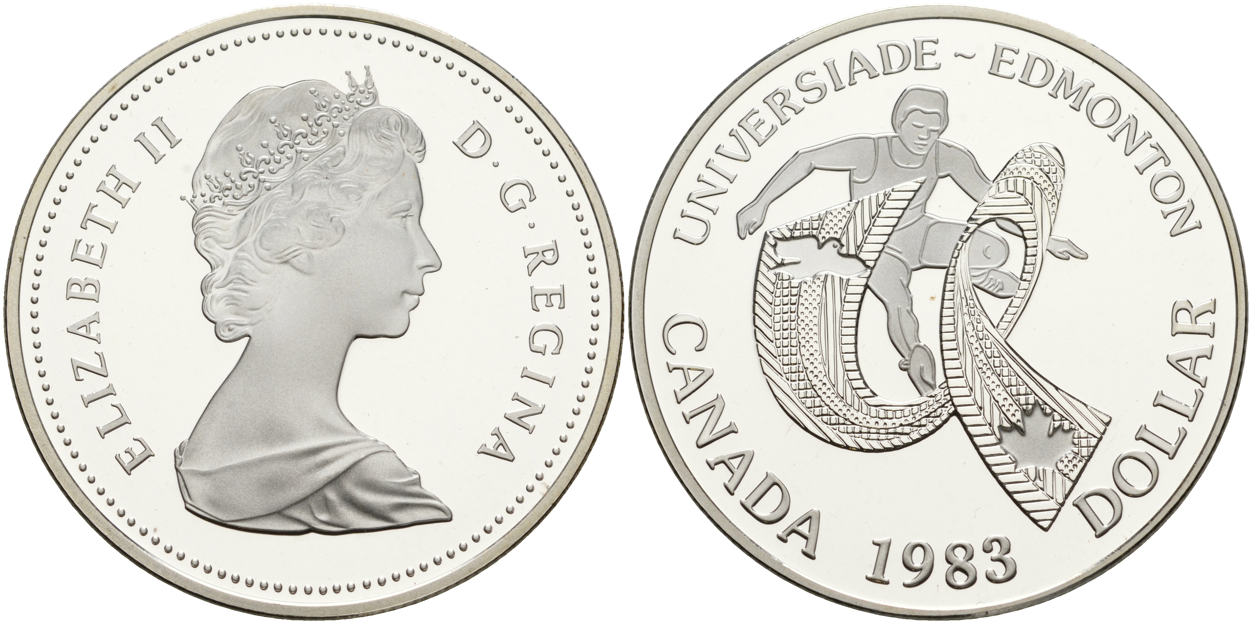 Канада 1 доллар 1983 XII летняя Универсиада в Эдмонтоне KM 138 серебро PROOF 1076-2-24