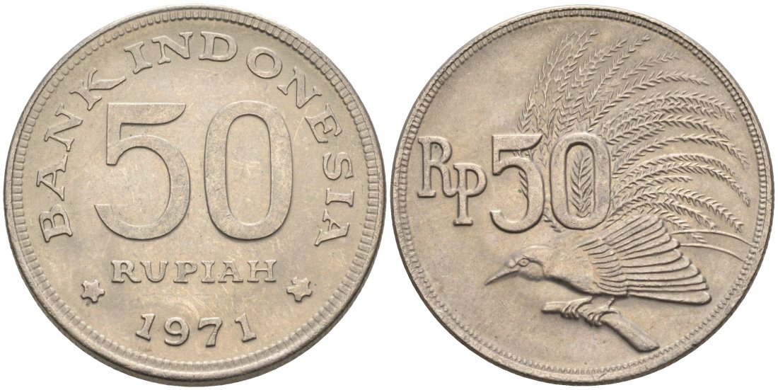 Индонезия 50 рупий 1971 райская птица KM 35 медно-никель 92-914