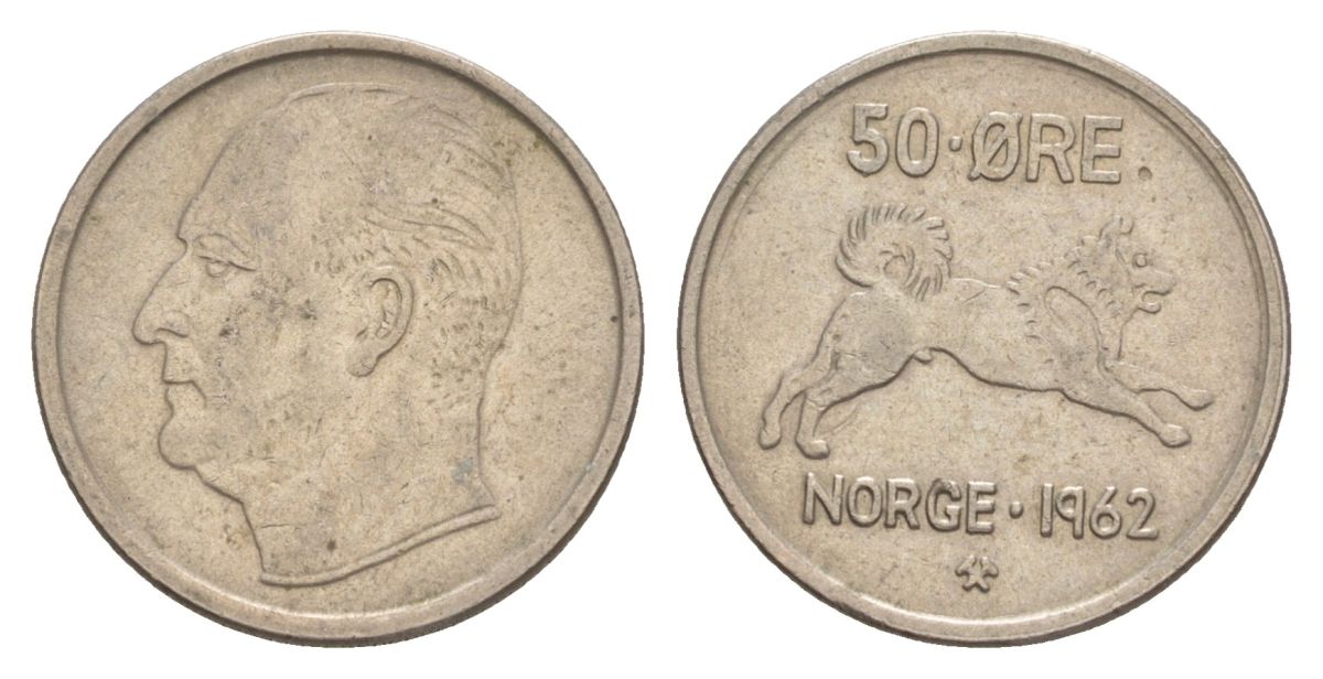 Норвегия 50 эре 1962 Улаф V (1957-1991) KM 408 медно-никель aUNC 4635-427