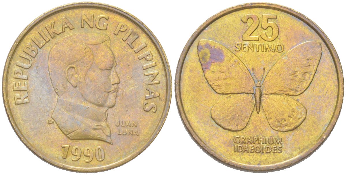 Филиппины 25 сентимо 1990 KM 241.1 латунь 4614-529