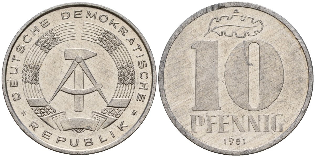 ГДР 10 пфеннигов 1981 A KM 10 алюминий 68-826