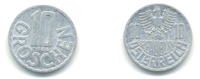 Австрия 10 грошей 1966 KM 2878 алюминий 83-354