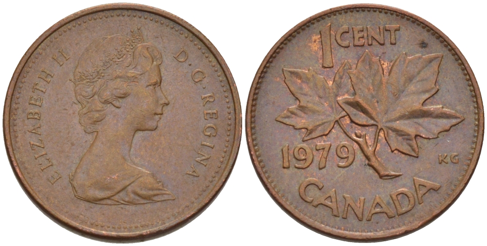 Канада 1 цент 1979 Елизавета II (1952-2022), кленовый лист KM 59.2 бронза 71-422