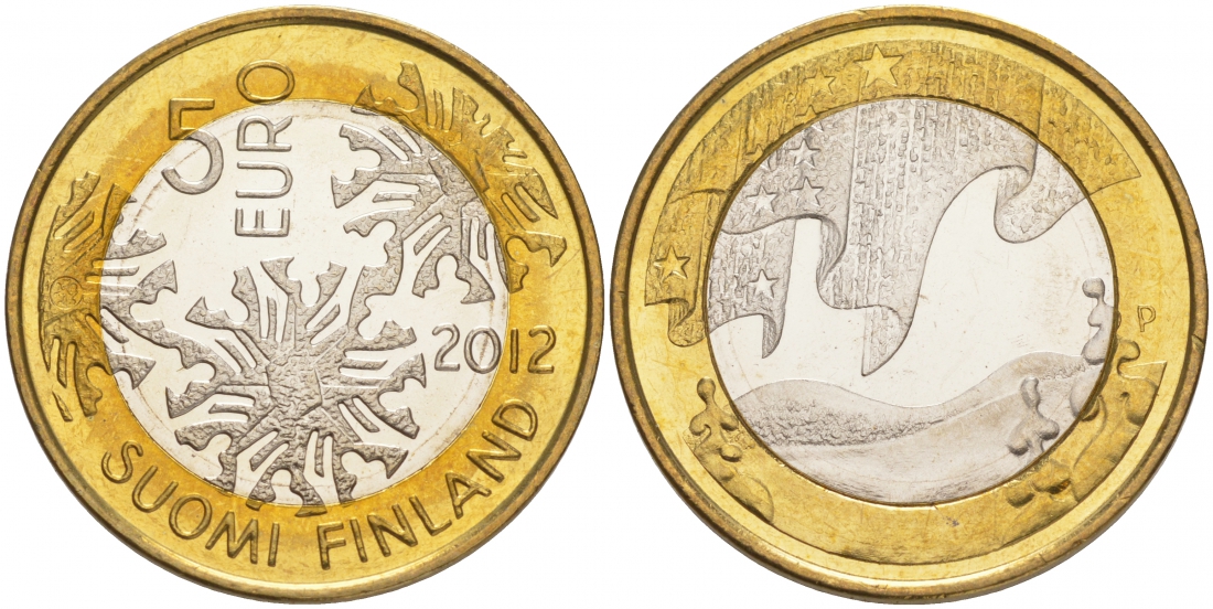 Финляндия 5 евро 2012 серия северная природа, зима KM 186 биметалл UNC M30-12