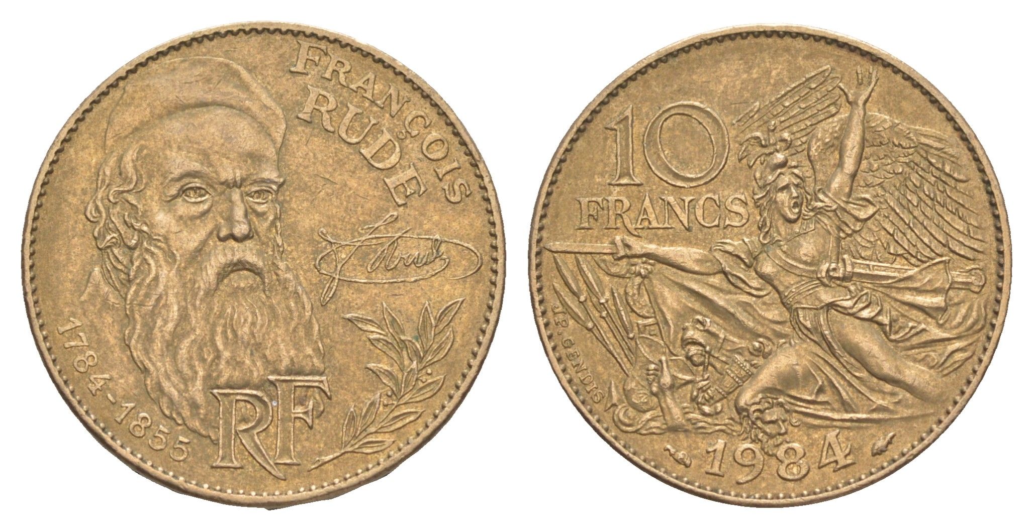 Франция 10 франков 1984 200 лет со дня рождения Франсуа Рюда KM 954 никель латунь 4543-755