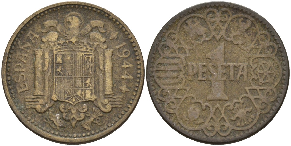 Испания 1 песета 1944 национальное правительство (1939 - 1947) KM 767 алюминиевая бронза 4155-311