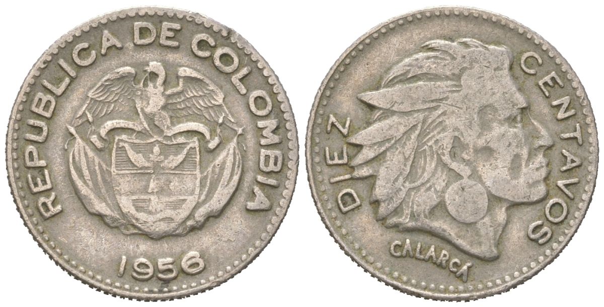 Колумбия 10 сентаво 1956 KM 212 медно-никель 4611-456