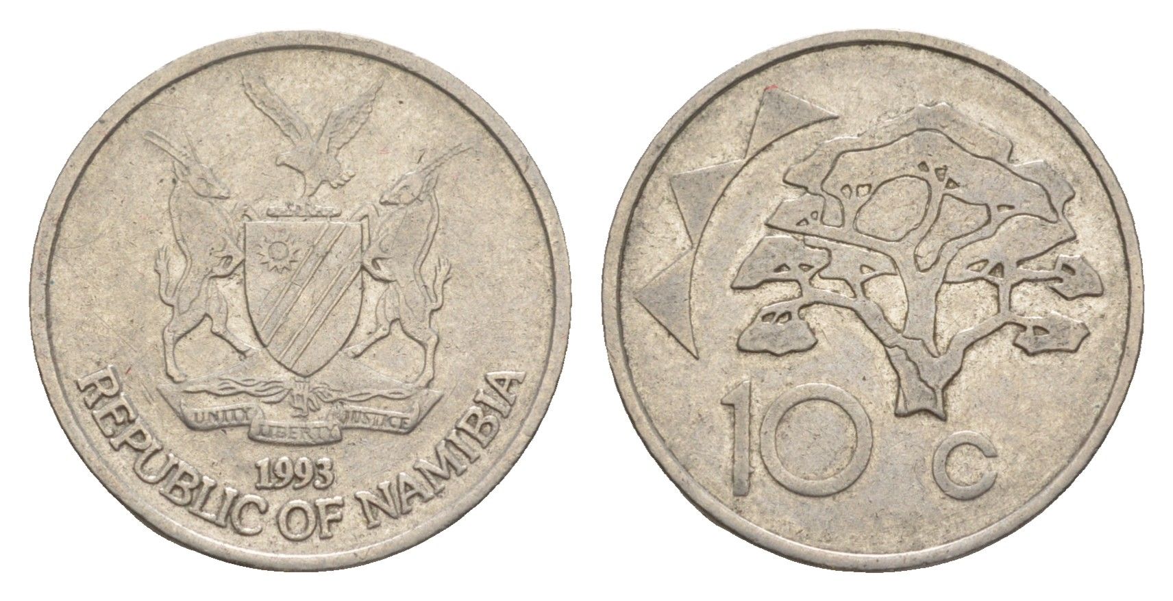 Намибия 10 центов 1993 KM 2 сталь плакированная никелем 4649-531