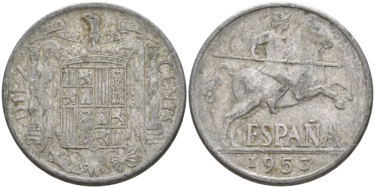 Испания 10 сентимо 1953 Франсиско Франко (1939 - 1975) KM 766 алюминий 4155-247