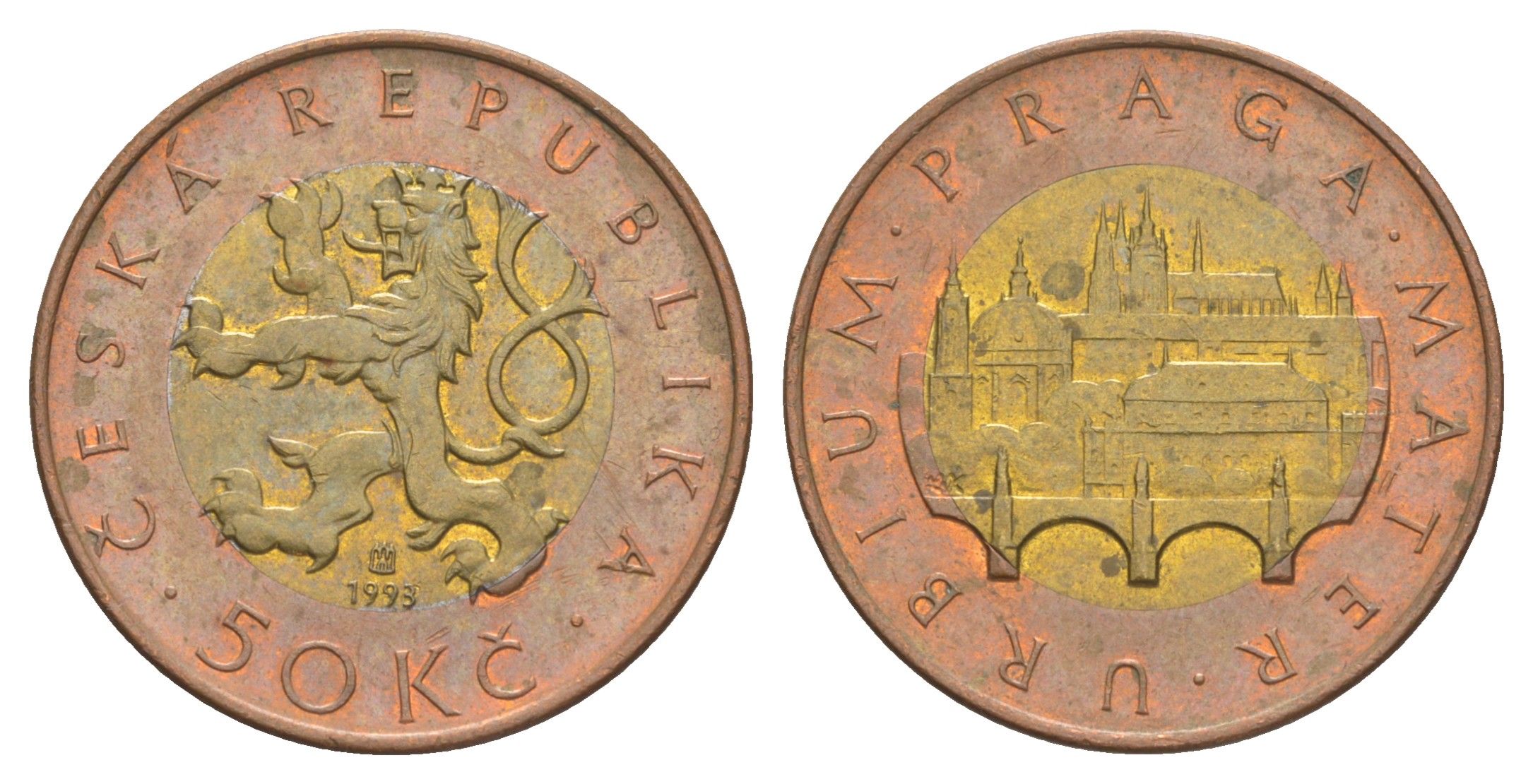 Чехия 50 крон 1993 HM, Прага, Карлов мост KM 1 биметалл 4648-1141