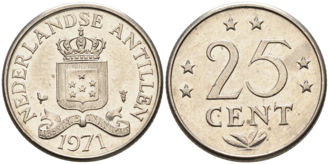 Нидерландские Антилы 25 центов 1971 Юлиана (1948-1980) KM 11 никель 4564-467