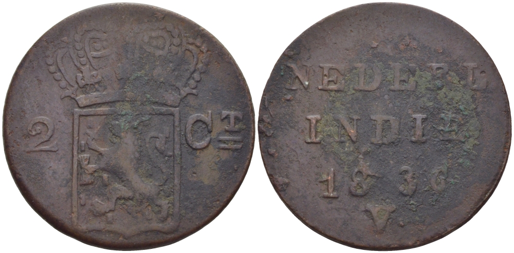 Нидерландская Восточная Индия 2 цента 1836 V KM 291 медь 31-1035