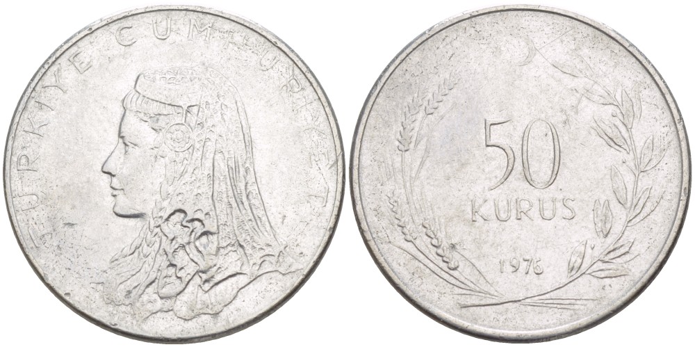 Турция 50 курушей 1976 Анатолийская невеста KM 899 нержавеющая сталь 89-1116