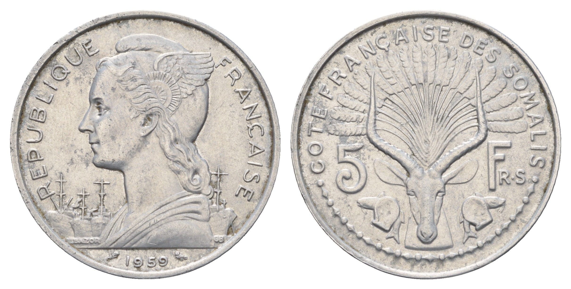 Французское Сомали 5 франков 1959 KM 10 алюминий 4672-134