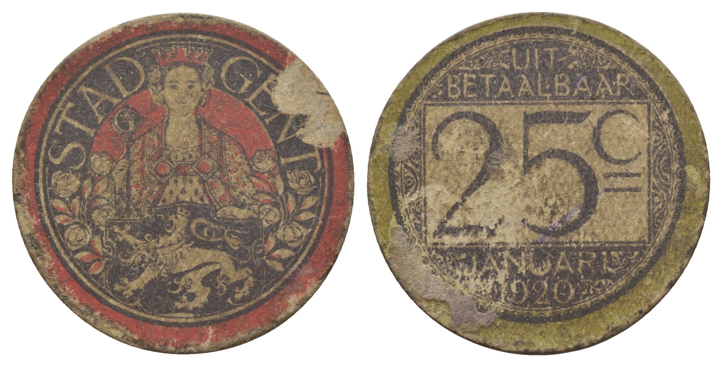 Бельгия, Гент 25 сантимов 1920 LA BLU-GT5.2 картон 413-6745