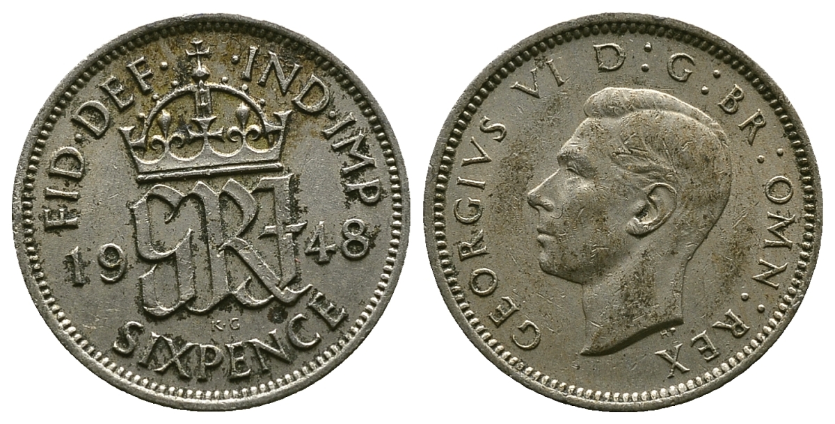 Великобритания 6 пенсов 1948 Георг VI (1936-1952) KM 862, Spink 4105 медно-никель 4381-917