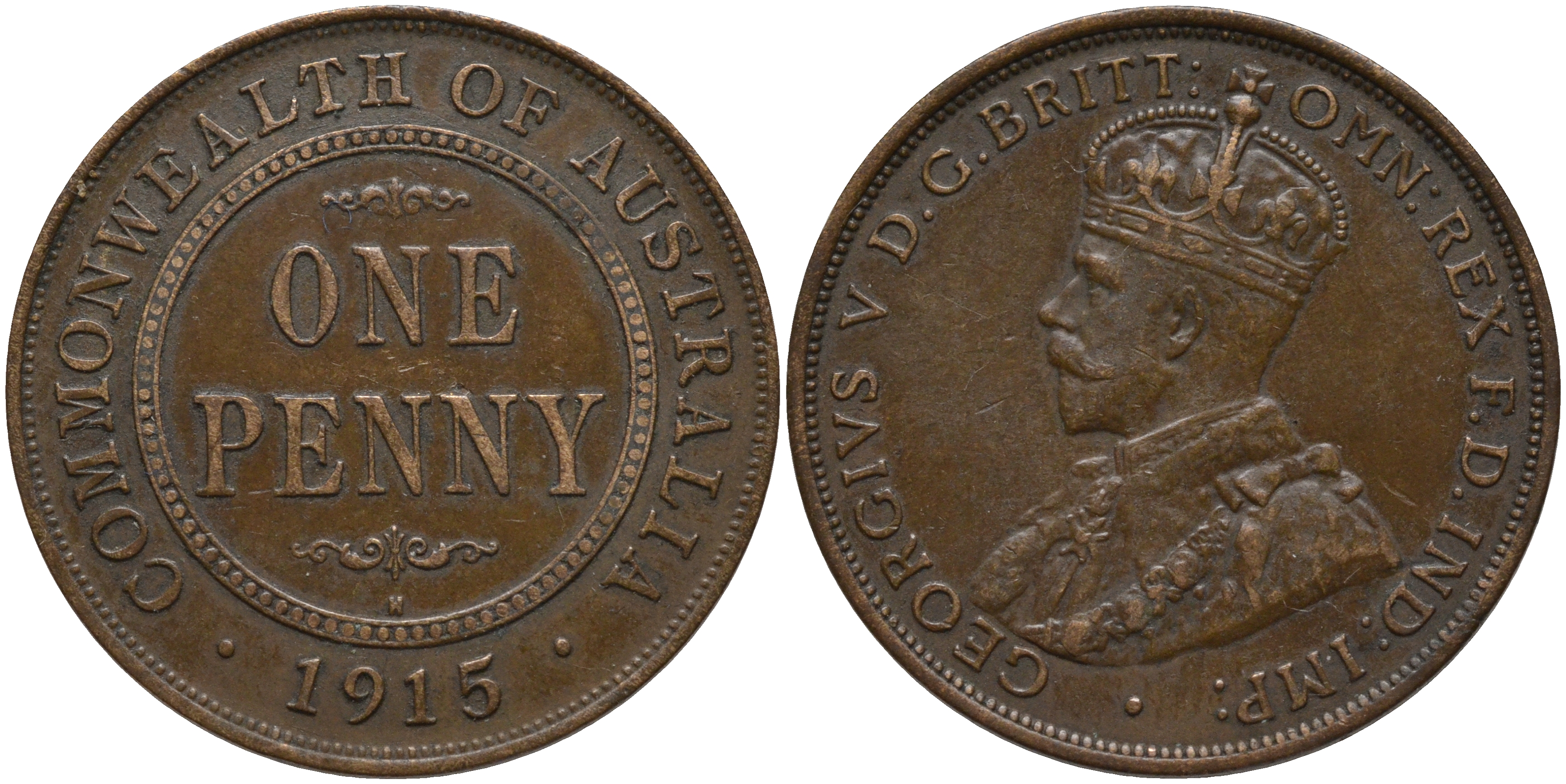 Австралия 1 пенни 1915 Н, Георг V (1910-1937) KM 23 бронза    4527-713