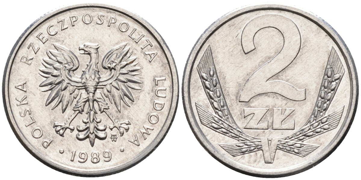 Польша 2 злотых 1989 MW, Народная Республика KM 80.3, Parchimowicz 219a алюминий UNC 4580-766