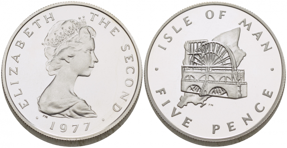 ОСТРОВ МЭН 5 ПЕНСОВ 1977 ТИРАЖ 10000 ЭКЗ. КМ 35.1a серебро PROOF 650-514