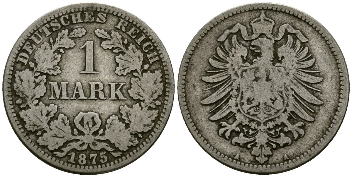 Германия 1 марка 1875 A KM 7 серебро 4172-345