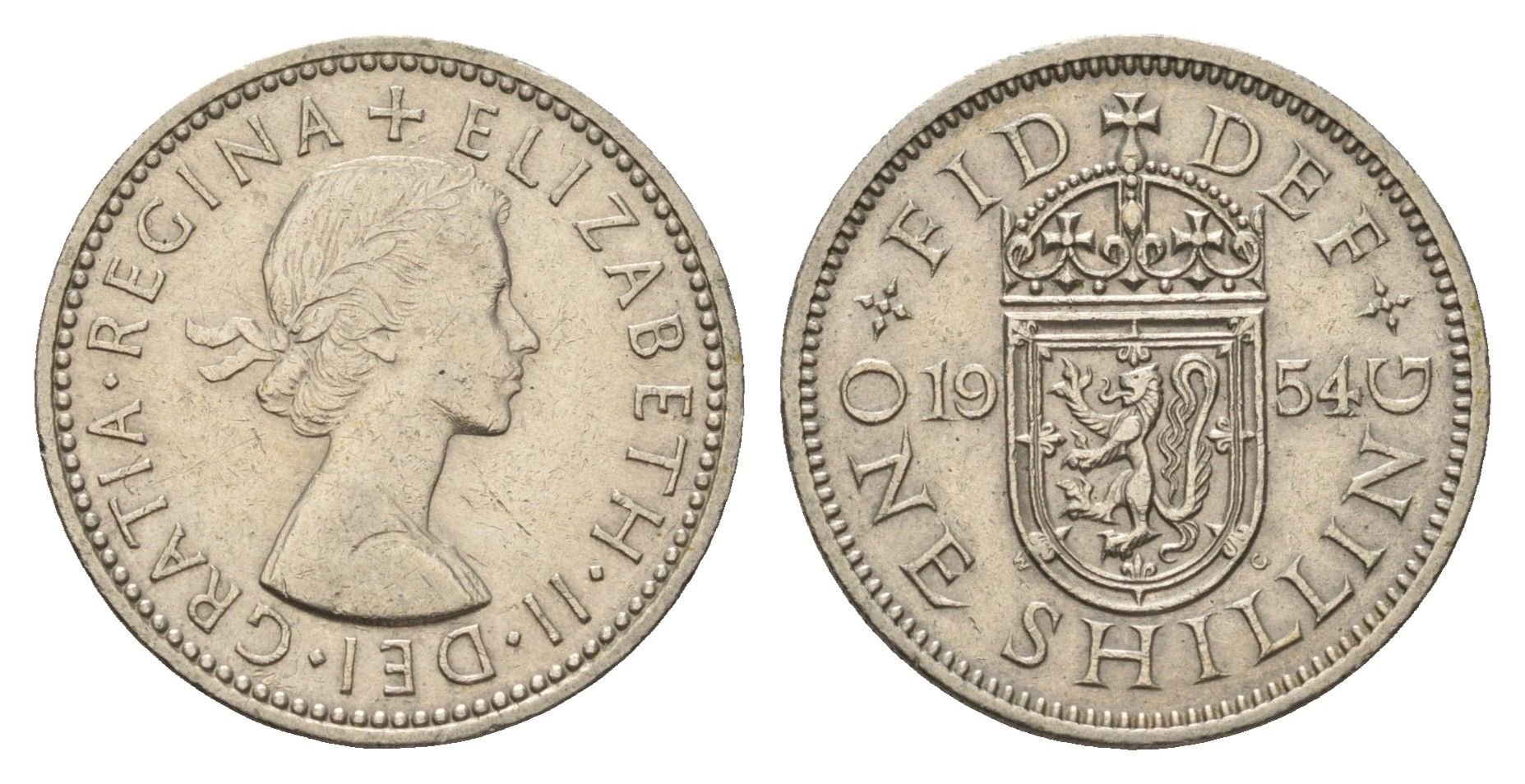 Великобритания 1 шиллинг 1954 Елизавета II (1952-2022), Шотландский герб KM 905, Spink 4148 медно-никель 4177-515