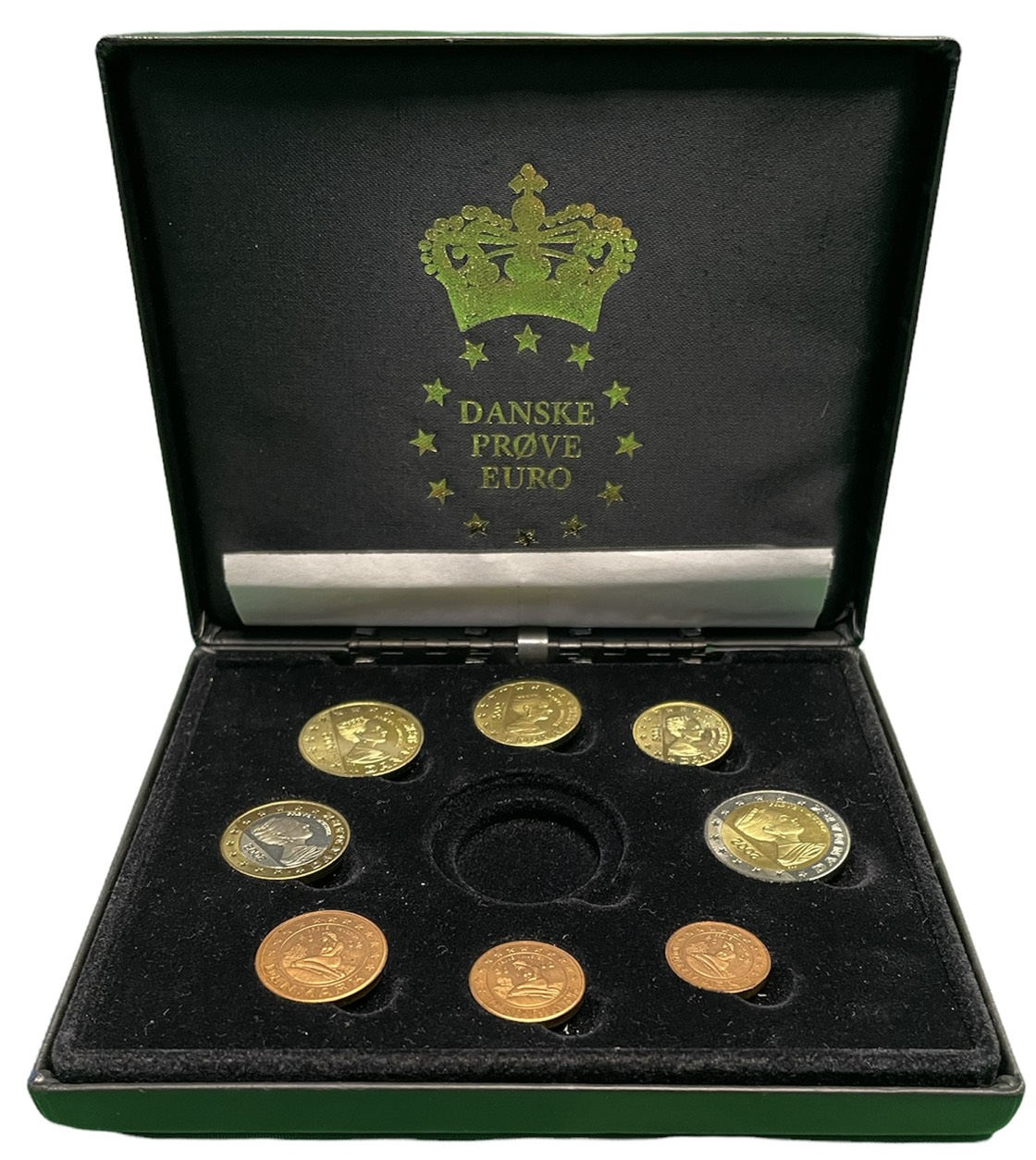 Дания евронабор из 8 монет 2002 в оригинальной коробке, с сертификатом, PROBA, пробники    PROOF  5-4-6-12