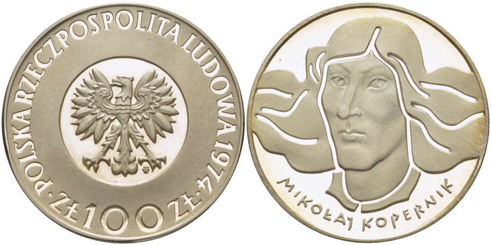 Польша 100 злотых 1974 MW, Николай Коперник KM 68 серебро PROOF 1087-5-62