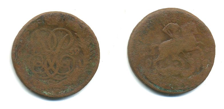 РОССИЯ 1 КОПЕЙКА 1759 медь 61-551